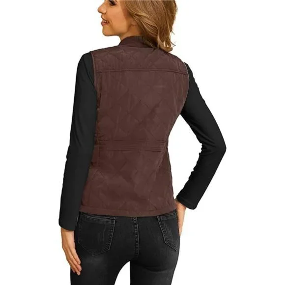 Women Quilted Vest Zip Up Stand Collar Lightweight Gilet Sleeveless Outerwear - Picture 3 of 5
